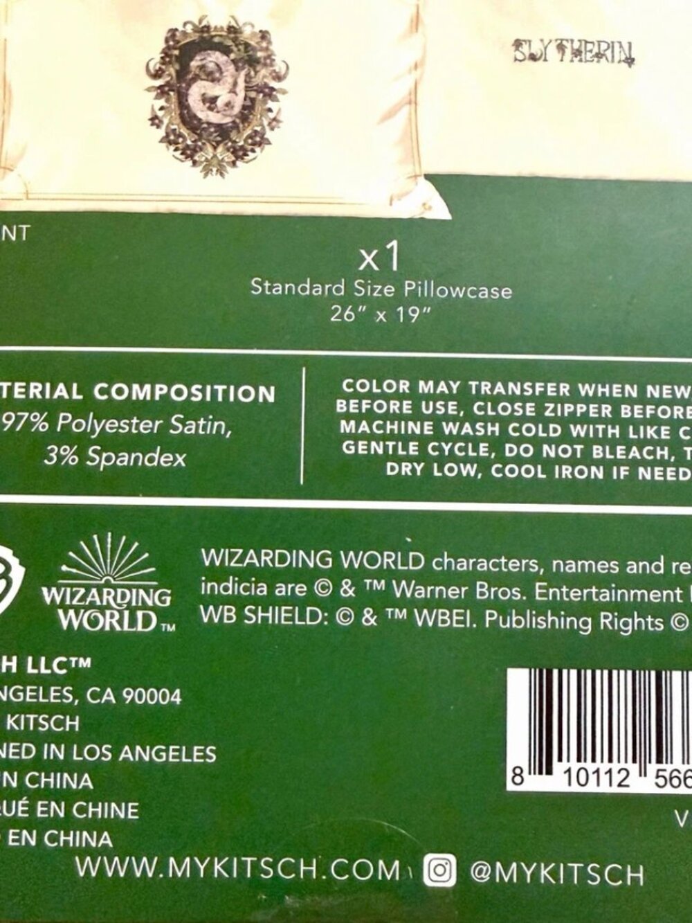 Kitsch x Harry Potter Slytherin Satin Zipper Pillowcase Standard/Queen New - Picture 7 of 7